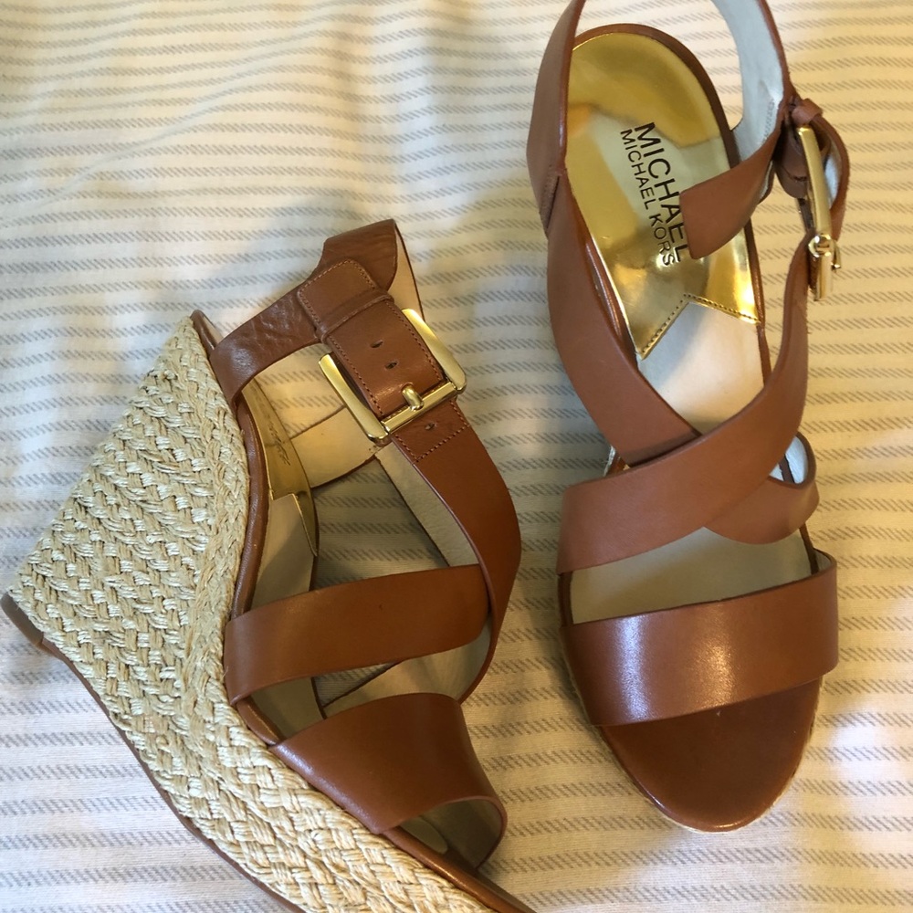 Michael Kors Brown Leather Wedges Sz 8.5